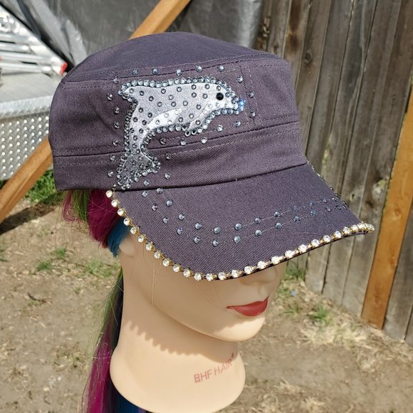 Ladies Gray Dolphin BLING Hat NEW - Picture 1 of 4